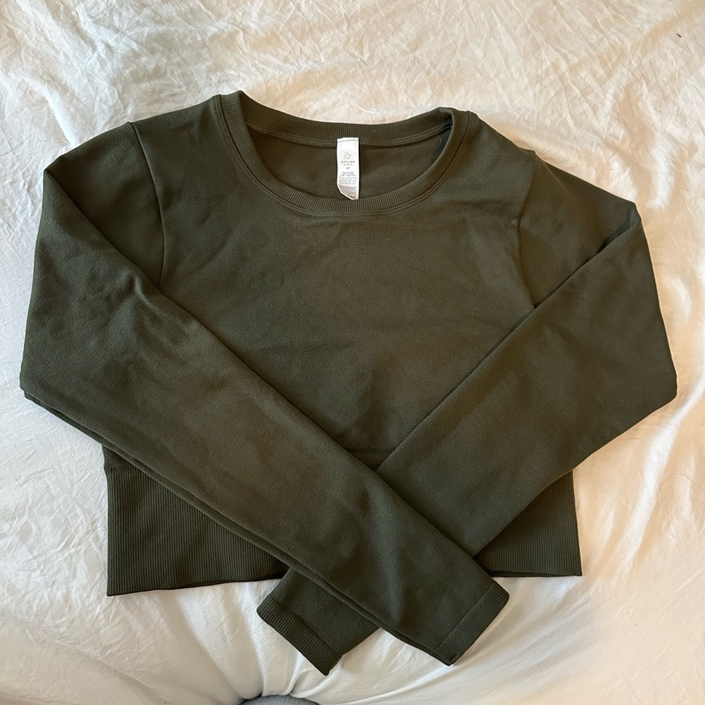 Aerie Gray Long Sleeve Crop Fitted Tee